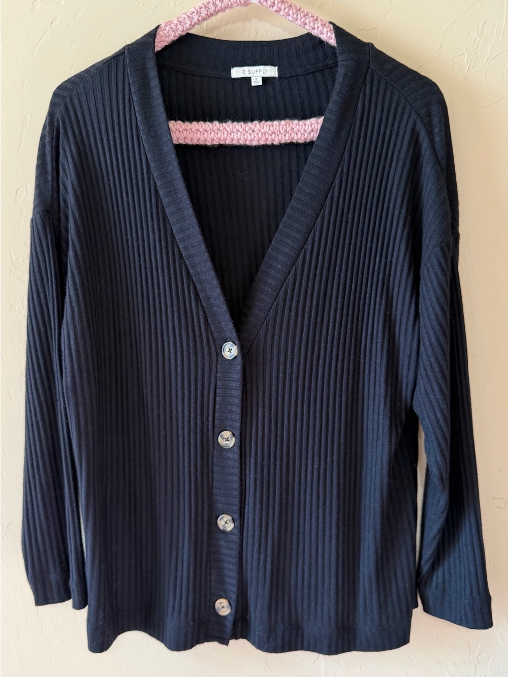 Z Supply Black Ribbed V-Neck Button Cardigan